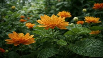 AI generated Elaborate on the specific species of flora that make up the background, highlighting their unique characteristics and contributions to the overall verdant tapestry photo