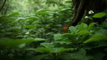 AI generated Explore the symbiotic relationship between the various species of flora and fauna within the absolute green tree nature background, emphasizing the delicate balance that sustains photo