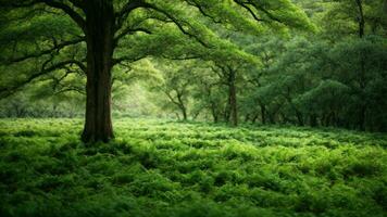 AI generated Explore the impact of climate change on the absolute green tree nature background, considering potential alterations in the ecosystem and the adaptive strategies of the flora and fauna. photo