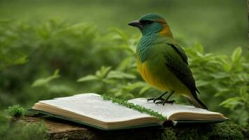 ai generado construir un campo guía para observadores de aves, Proporcionar exhaustivo información en el diverso aviar especies ese llamada el absoluto verde árbol su hogar. foto