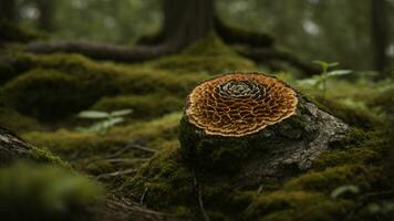 AI generated Envision the day in the life of a microscopic organism residing in the bark of one of the trees, emphasizing its role in the overall ecosystem. photo