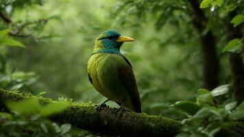 AI generated Develop a documentary script that follows the life cycle of a particular bird species, offering viewers an intimate glimpse into its interactions with the absolute green t photo