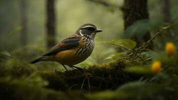 ai generado investigar el papel de específico pájaro especies en semilla dispersión, derramamiento ligero en su contribución a el regeneración de el rodeando bosque. foto