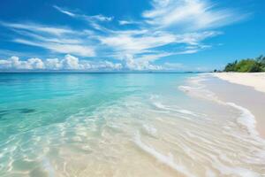 AI generated a serene seascape with aquamarine water gently lapping against the shore photo