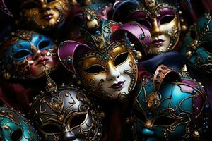 AI generated A collection of elaborate and mysterious Mardi Gras masks ai created photo