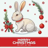 Merry Christmas And Happy New Year Card With Cute Rabbit And Christmas Background vector