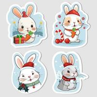 Cute Christmas Bunny Stickers Set vector