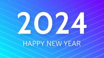 2024 Happy New Year background.  Modern greeting banner template with white 2024 New Year numbers on blue abstract background with lines. Vector illustration