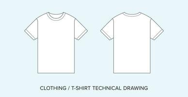 Tee Shirt, Technical Drawing, Apparel Blueprint for Fashion Designers vector