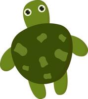 Cartoon picture of a cute green turtle isolated white background viewed from the back, vector or color illustration