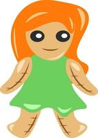 A doll wearing green frock vector or color illustration