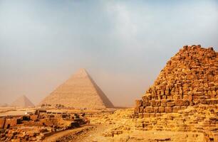 Famous Egyptian Pyramids of Giza. Landscape in Egypt. Pyramid in desert. Africa. Wonder of the World photo