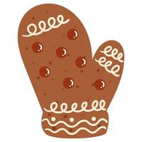 Winter traditional gingerbread cookie. Mitten with red and white glaze vector