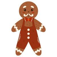 Winter traditional gingerbread cookie. Bread man with red and white glaze vector