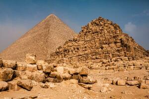 Famous Egyptian Pyramids of Giza. Landscape in Egypt. Pyramid in desert. Africa. Wonder of the World photo