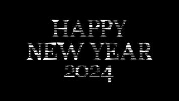 contento nuevo año 2024 ascii animación en negro antecedentes. ascii Arte código símbolos con brillante y reluciente destellos efecto fondo. atractivo atención promoción. video