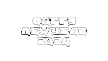 Happy New Year 2024 ascii animation on white background. Ascii art code symbols with shining and glittering sparkles effect backdrop. Attractive attention promo. video