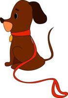 Clipart of the cute little puppy in a red collar viewed from the side, vector or color illustration