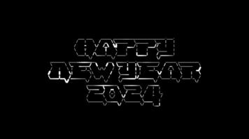 Happy New Year 2024 ascii animation on black background. Ascii art code symbols with shining and glittering sparkles effect backdrop. Attractive attention promo. video