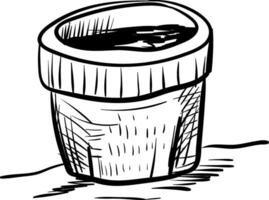 Sketch drawing of a pot in black and white, vector or color illustration