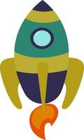 Cartoon picture of a cute rocket ship at flight, vector or color illustration