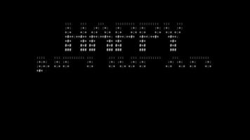 contento nuovo anno 2024 ascii animazione ciclo continuo su nero sfondo. ascii codice arte simboli macchina da scrivere nel e su effetto con loop movimento. video