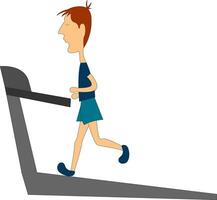 Clipart of a skinny boy running in a treadmill, vector or color illustration