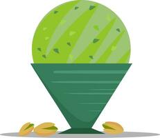 Drawing of the green pistachio ice cream, vector or color illustration
