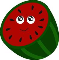 Emoji of the smiling half-cut watermelon, vector or color illustration