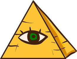 Clipart of a human green eye on a pyramid set isolated on white background viewed from the front, vector or color illustration