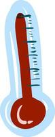 Drawing of a big blue thermometer with a white exclamation mark, vector or color illustration