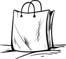 Black and white sketch of the paper bag, vector or color illustration