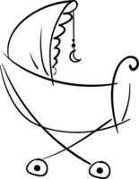 Silhouette of a pram decorated with the crescent moon hangings, vector or color illustration