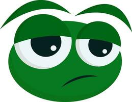 Cartoon picture of the face of a tired frog viewed from the front, vector or color illustration