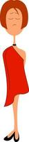 clipart de un hermosa mujer en un rojo vestir y negro cortar Zapatos conjunto aislado en blanco antecedentes visto desde el frente, vector o color ilustración