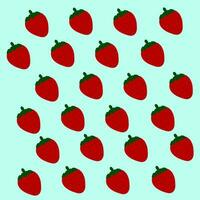 Regular patterns of red strawberries over blue background, vector or color illustration