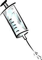 Sketch drawing of an injection syringe used in hospital, vector or color illustration
