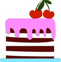 un grande fondant rosado pastel y Cereza tarta relleno, vector o color ilustración