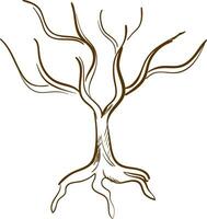 Sketch drawing of the tree in brown color, vector or color illustration