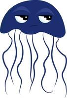 A sad crying blue jelly fish, vector or color illustration