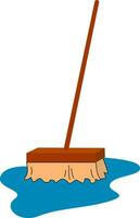 Clipart of a mop cleaning the foreground spilled with the running water, vector or color illustration