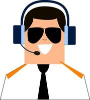 Clipart of pilot with the headset and controlling the airplane, vector or color illustration