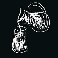 Silhouette of a glass jar containing milk tripped to a glass, vector or color illustration