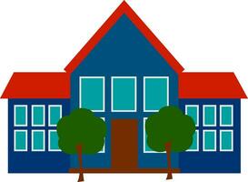 Clipart of the school and its premises viewed from the front, vector or color illustration