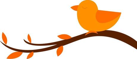 Clipart of a cute little orange bird perched on the branches of the tree, vector or color illustration