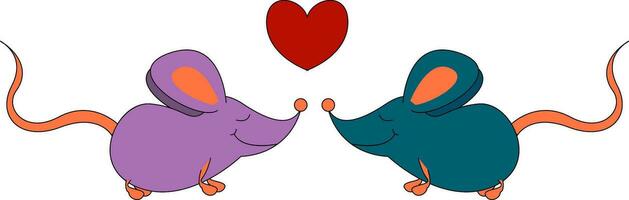 linda dibujos animados imagen de el amor ratones visto desde el lado, vector o color ilustración