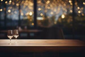 AI generated Elegant Minimalist Table Setting in Upscale Restaurant with Soft Bokeh Background photo