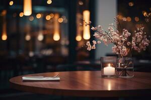 AI generated Elegant Minimalist Table Setting in Upscale Restaurant with Soft Bokeh Background photo