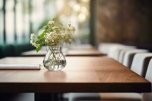AI generated Elegant Minimalist Table Setting in Upscale Restaurant with Soft Bokeh Background photo