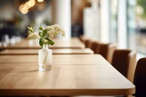 AI generated Elegant Minimalist Table Setting in Upscale Restaurant with Soft Bokeh Background photo